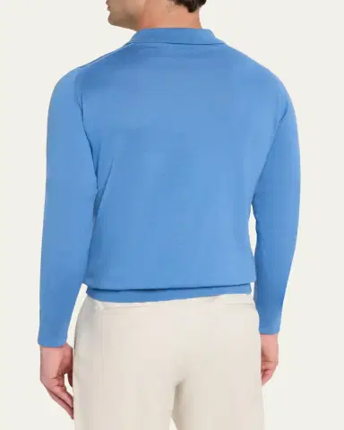 John Smedley Men's Solid Long-Sleeve Polo Shirt | Thumbnail 7 John Smedley Men's Solid Long-Sleeve Polo Shirt | Thumbnail 7