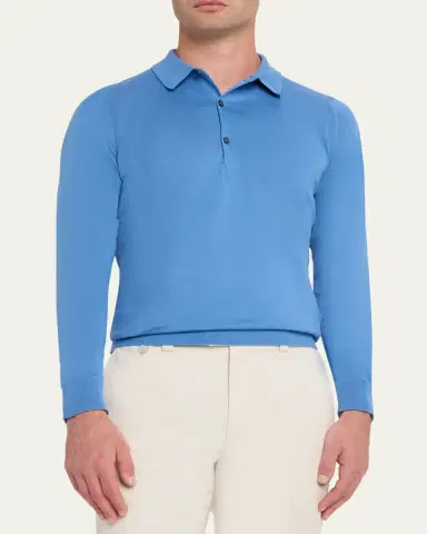 John Smedley Men's Solid Long-Sleeve Polo Shirt | Thumbnail 8 John Smedley Men's Solid Long-Sleeve Polo Shirt | Thumbnail 8