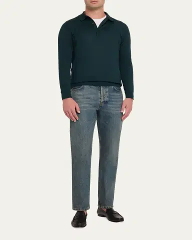 John Smedley Men's Solid Long-Sleeve Polo Shirt | Thumbnail 10 John Smedley Men's Solid Long-Sleeve Polo Shirt | Thumbnail 10