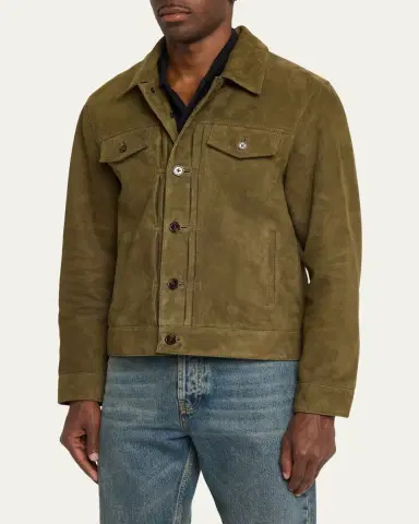 Officine Generale Men's Liam Suede Trucker Jacket | Thumbnail 4 Officine Generale Men's Liam Suede Trucker Jacket | Thumbnail 4