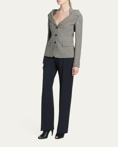 Alexander McQueen Gingham Off-The-Shoulder Single-Breasted Jacket | Thumbnail 2 Alexander McQueen Gingham Off-The-Shoulder Single-Breasted Jacket | Thumbnail 2