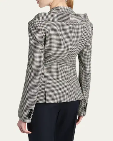 Alexander McQueen Gingham Off-The-Shoulder Single-Breasted Jacket | Thumbnail 3 Alexander McQueen Gingham Off-The-Shoulder Single-Breasted Jacket | Thumbnail 3