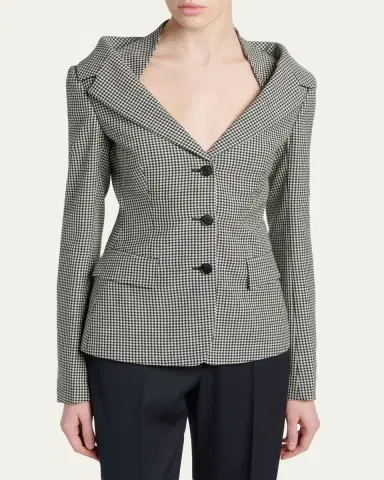 Alexander McQueen Gingham Off-The-Shoulder Single-Breasted Jacket | Thumbnail 4 Alexander McQueen Gingham Off-The-Shoulder Single-Breasted Jacket | Thumbnail 4