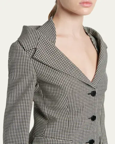 Alexander McQueen Gingham Off-The-Shoulder Single-Breasted Jacket | Thumbnail 5 Alexander McQueen Gingham Off-The-Shoulder Single-Breasted Jacket | Thumbnail 5