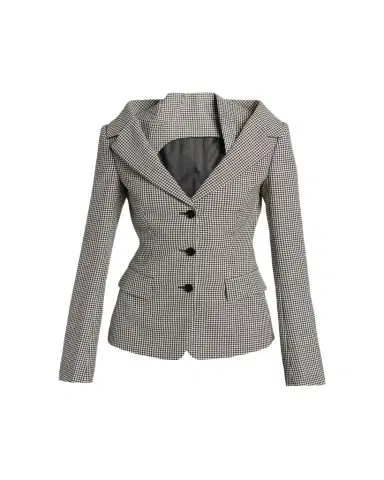 Alexander McQueen Gingham Off-The-Shoulder Single-Breasted Jacket | Thumbnail 1 Alexander McQueen Gingham Off-The-Shoulder Single-Breasted Jacket | Thumbnail 1