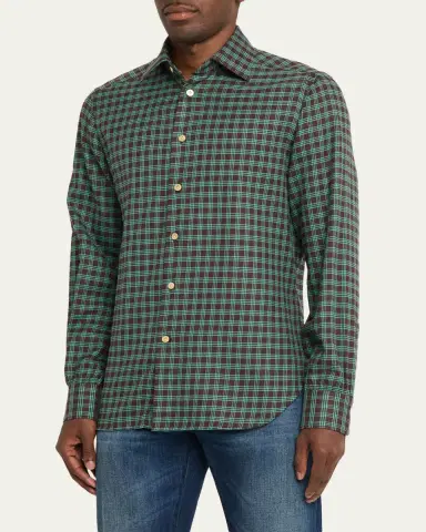 Kiton Men's Cotton Plaid Classic Fit Sport Shirt | Thumbnail 4 Kiton Men's Cotton Plaid Classic Fit Sport Shirt | Thumbnail 4