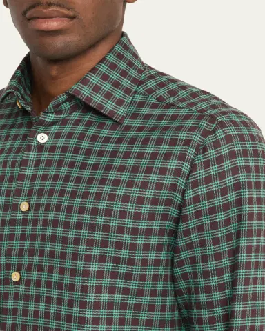 Kiton Men's Cotton Plaid Classic Fit Sport Shirt | Thumbnail 5 Kiton Men's Cotton Plaid Classic Fit Sport Shirt | Thumbnail 5