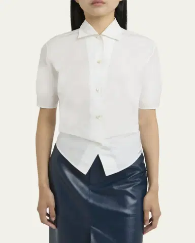 Jil Sander Short-Sleeve Gathered Button-Down Shirt | Thumbnail 4 Jil Sander Short-Sleeve Gathered Button-Down Shirt | Thumbnail 4