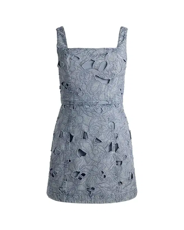 Maryann Cutout Floral Denim Mini Dress Maryann Cutout Floral Denim Mini Dress