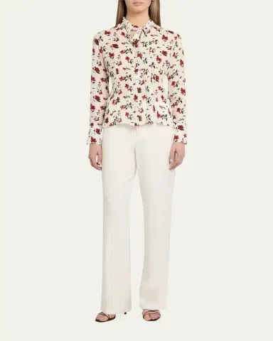 Oscar de la Renta Hibiscus-Print Silk Neck-Scarf Blouse | Thumbnail 2 Oscar de la Renta Hibiscus-Print Silk Neck-Scarf Blouse | Thumbnail 2