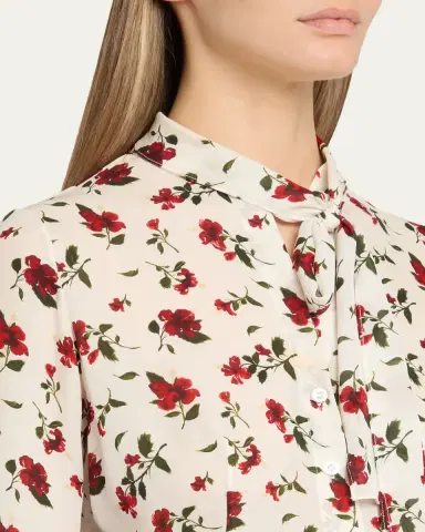 Oscar de la Renta Hibiscus-Print Silk Neck-Scarf Blouse | Thumbnail 5 Oscar de la Renta Hibiscus-Print Silk Neck-Scarf Blouse | Thumbnail 5