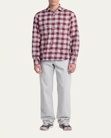 Kiton Men's Cotton and Cashmere Plaid Double-Pocket Button-Down Shirt | Thumbnail 2 Kiton Men's Cotton and Cashmere Plaid Double-Pocket Button-Down Shirt | Thumbnail 2