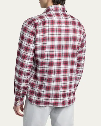 Kiton Men's Cotton and Cashmere Plaid Double-Pocket Button-Down Shirt | Thumbnail 3 Kiton Men's Cotton and Cashmere Plaid Double-Pocket Button-Down Shirt | Thumbnail 3