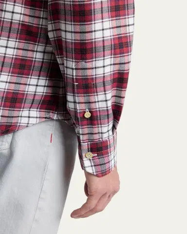 Kiton Men's Cotton and Cashmere Plaid Double-Pocket Button-Down Shirt | Thumbnail 5 Kiton Men's Cotton and Cashmere Plaid Double-Pocket Button-Down Shirt | Thumbnail 5