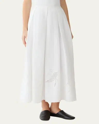 Lafayette 148 New York Pleated Cutout Embroidered Linen Maxi Skirt | Thumbnail 4 Lafayette 148 New York Pleated Cutout Embroidered Linen Maxi Skirt | Thumbnail 4