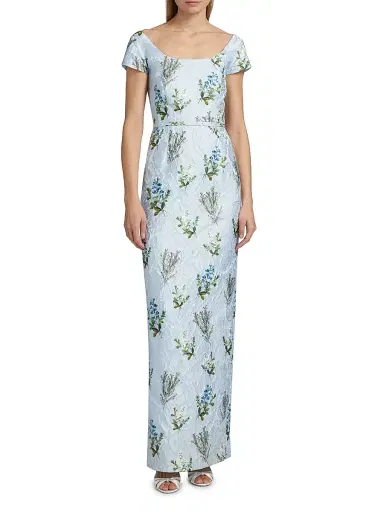 SACHIN BABI Women's Grace Floral Jacquard Column Gown - Cloud Blue Panicle | Thumbnail 2 SACHIN BABI Women's Grace Floral Jacquard Column Gown - Cloud Blue Panicle | Thumbnail 2