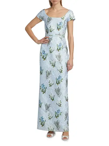 SACHIN BABI Women's Grace Floral Jacquard Column Gown - Cloud Blue Panicle | Thumbnail 3 SACHIN BABI Women's Grace Floral Jacquard Column Gown - Cloud Blue Panicle | Thumbnail 3