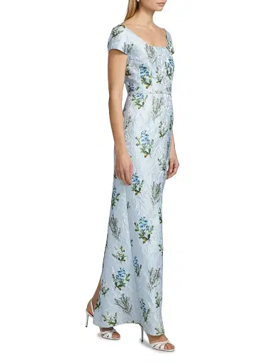 SACHIN BABI Women's Grace Floral Jacquard Column Gown - Cloud Blue Panicle | Thumbnail 4 SACHIN BABI Women's Grace Floral Jacquard Column Gown - Cloud Blue Panicle | Thumbnail 4