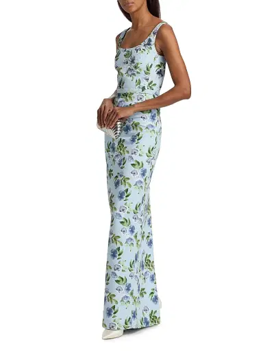 SACHIN BABI Women's Lana Floral Faille Column Gown - Sky Blue Morning Glory | Thumbnail 2 SACHIN BABI Women's Lana Floral Faille Column Gown - Sky Blue Morning Glory | Thumbnail 2