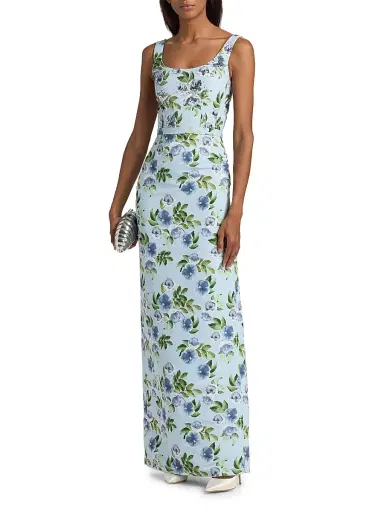 SACHIN BABI Women's Lana Floral Faille Column Gown - Sky Blue Morning Glory | Thumbnail 3 SACHIN BABI Women's Lana Floral Faille Column Gown - Sky Blue Morning Glory | Thumbnail 3