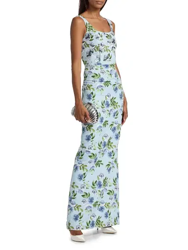 SACHIN BABI Women's Lana Floral Faille Column Gown - Sky Blue Morning Glory | Thumbnail 4 SACHIN BABI Women's Lana Floral Faille Column Gown - Sky Blue Morning Glory | Thumbnail 4
