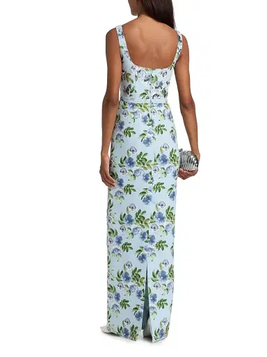 SACHIN BABI Women's Lana Floral Faille Column Gown - Sky Blue Morning Glory | Thumbnail 5 SACHIN BABI Women's Lana Floral Faille Column Gown - Sky Blue Morning Glory | Thumbnail 5