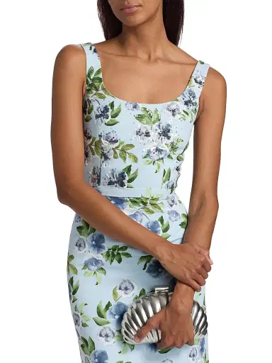 SACHIN BABI Women's Lana Floral Faille Column Gown - Sky Blue Morning Glory | Thumbnail 6 SACHIN BABI Women's Lana Floral Faille Column Gown - Sky Blue Morning Glory | Thumbnail 6