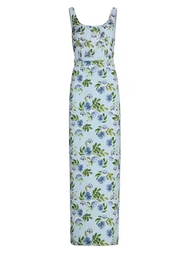 SACHIN BABI Women's Lana Floral Faille Column Gown - Sky Blue Morning Glory | Thumbnail 1 SACHIN BABI Women's Lana Floral Faille Column Gown - Sky Blue Morning Glory | Thumbnail 1