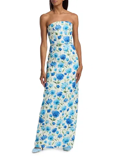 SACHIN BABI Women's Sophia Floral Cloqué Column Gown - Sapphire Poppies | Thumbnail 2 SACHIN BABI Women's Sophia Floral Cloqué Column Gown - Sapphire Poppies | Thumbnail 2