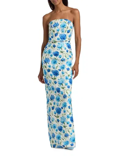 SACHIN BABI Women's Sophia Floral Cloqué Column Gown - Sapphire Poppies | Thumbnail 3 SACHIN BABI Women's Sophia Floral Cloqué Column Gown - Sapphire Poppies | Thumbnail 3