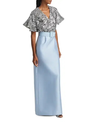 SACHIN & BABI Women's Marlene Sequin & Mikado Column-Skirt Gown - Silver Glacial Blue - Size 4 | Thumbnail 4 SACHIN & BABI Women's Marlene Sequin & Mikado Column-Skirt Gown - Silver Glacial Blue - Size 4 | Thumbnail 4