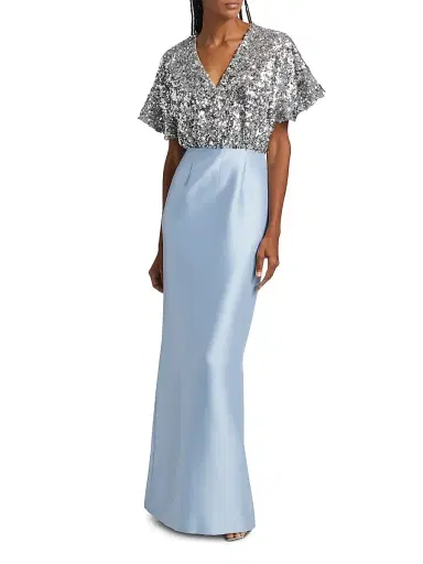 SACHIN & BABI Women's Marlene Sequin & Mikado Column-Skirt Gown - Silver Glacial Blue - Size 4 | Thumbnail 6 SACHIN & BABI Women's Marlene Sequin & Mikado Column-Skirt Gown - Silver Glacial Blue - Size 4 | Thumbnail 6