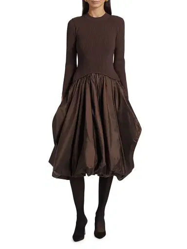 Simkhai Women's Kenlie Mixed-Media Bubble Skirt Midi-Dress | Thumbnail 3 Simkhai Women's Kenlie Mixed-Media Bubble Skirt Midi-Dress | Thumbnail 3