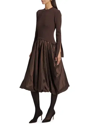 Simkhai Women's Kenlie Mixed-Media Bubble Skirt Midi-Dress | Thumbnail 4 Simkhai Women's Kenlie Mixed-Media Bubble Skirt Midi-Dress | Thumbnail 4