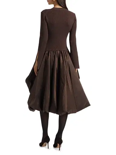 Simkhai Women's Kenlie Mixed-Media Bubble Skirt Midi-Dress | Thumbnail 5 Simkhai Women's Kenlie Mixed-Media Bubble Skirt Midi-Dress | Thumbnail 5