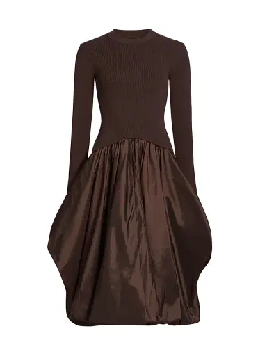 Simkhai Women's Kenlie Mixed-Media Bubble Skirt Midi-Dress | Thumbnail 1 Simkhai Women's Kenlie Mixed-Media Bubble Skirt Midi-Dress | Thumbnail 1