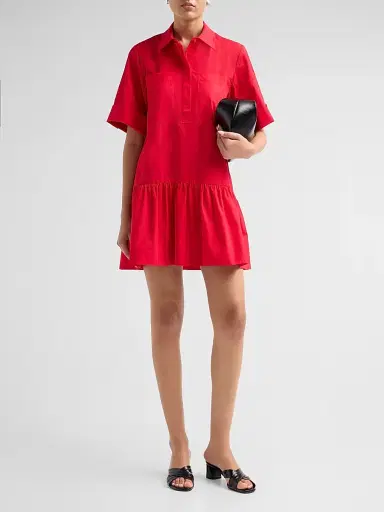 SIMKHAI Women's Criss Cotton-Blend Mini-Shirtdress - Scarlet | Thumbnail 2 SIMKHAI Women's Criss Cotton-Blend Mini-Shirtdress - Scarlet | Thumbnail 2
