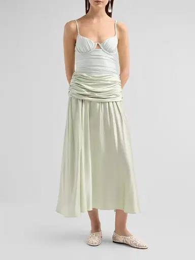 SIMKHAI Women's Gianna Draped Midi-Skirt - Mint | Thumbnail 2 SIMKHAI Women's Gianna Draped Midi-Skirt - Mint | Thumbnail 2