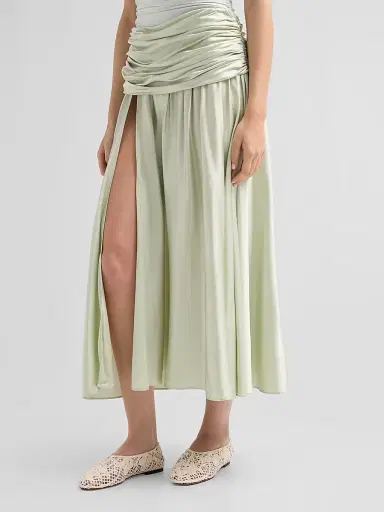 SIMKHAI Women's Gianna Draped Midi-Skirt - Mint | Thumbnail 4 SIMKHAI Women's Gianna Draped Midi-Skirt - Mint | Thumbnail 4