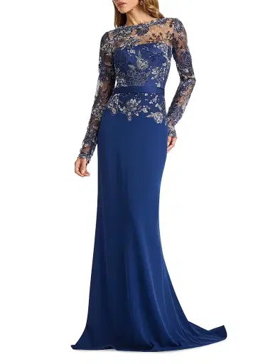 Tadashi Shoji Women's Floral-Embroidered Lace Gown - Midnight | Thumbnail 2 Tadashi Shoji Women's Floral-Embroidered Lace Gown - Midnight | Thumbnail 2