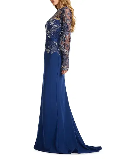 Tadashi Shoji Women's Floral-Embroidered Lace Gown - Midnight | Thumbnail 3 Tadashi Shoji Women's Floral-Embroidered Lace Gown - Midnight | Thumbnail 3