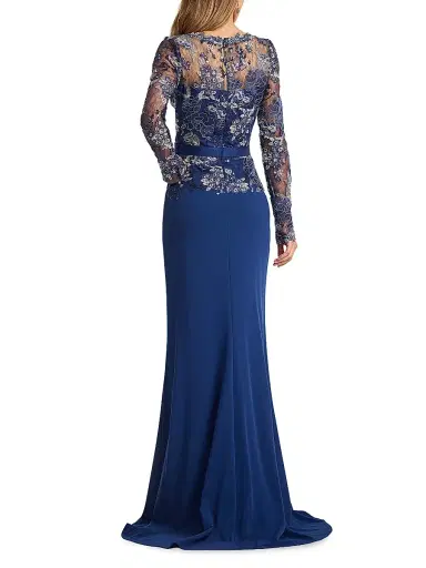 Tadashi Shoji Women's Floral-Embroidered Lace Gown - Midnight | Thumbnail 4 Tadashi Shoji Women's Floral-Embroidered Lace Gown - Midnight | Thumbnail 4