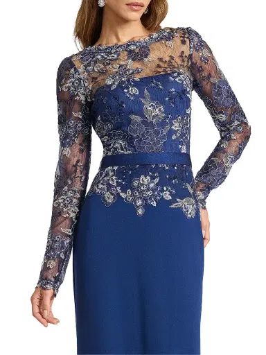 Tadashi Shoji Women's Floral-Embroidered Lace Gown - Midnight | Thumbnail 5 Tadashi Shoji Women's Floral-Embroidered Lace Gown - Midnight | Thumbnail 5