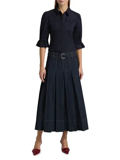 Cinq à Sept Women's Rylee Pleated Denim Belted Maxi-Skirt - Indigo | Thumbnail 2 Cinq à Sept Women's Rylee Pleated Denim Belted Maxi-Skirt - Indigo | Thumbnail 2