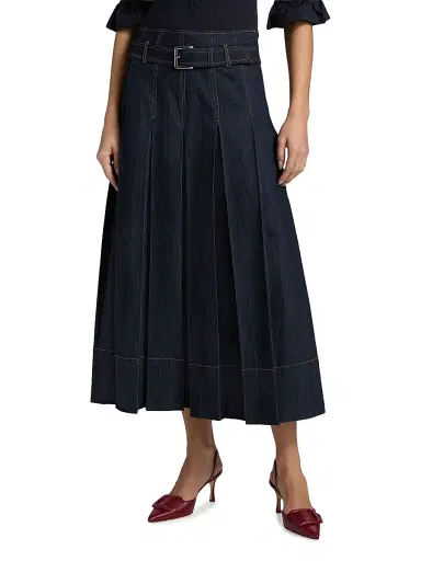 Cinq à Sept Women's Rylee Pleated Denim Belted Maxi-Skirt - Indigo | Thumbnail 3 Cinq à Sept Women's Rylee Pleated Denim Belted Maxi-Skirt - Indigo | Thumbnail 3