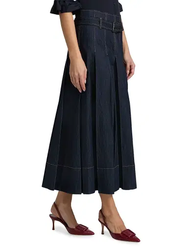Cinq à Sept Women's Rylee Pleated Denim Belted Maxi-Skirt - Indigo | Thumbnail 4 Cinq à Sept Women's Rylee Pleated Denim Belted Maxi-Skirt - Indigo | Thumbnail 4