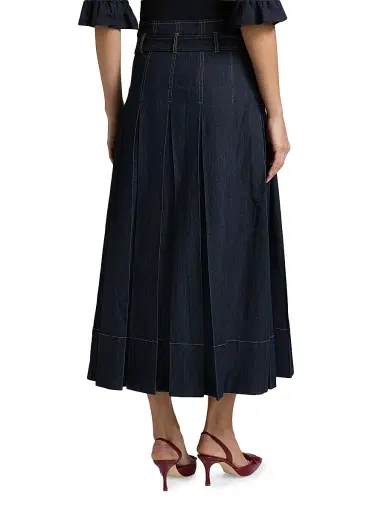 Cinq à Sept Women's Rylee Pleated Denim Belted Maxi-Skirt - Indigo | Thumbnail 5 Cinq à Sept Women's Rylee Pleated Denim Belted Maxi-Skirt - Indigo | Thumbnail 5