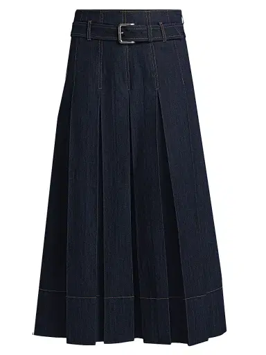 Cinq à Sept Women's Rylee Pleated Denim Belted Maxi-Skirt - Indigo | Thumbnail 1 Cinq à Sept Women's Rylee Pleated Denim Belted Maxi-Skirt - Indigo | Thumbnail 1