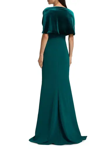 Badgley Mischka Women's Stretch-Crepe Shawl-Collar Gown - Teal | Thumbnail 5 Badgley Mischka Women's Stretch-Crepe Shawl-Collar Gown - Teal | Thumbnail 5