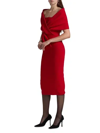 Badgley Mischka Women's Off-The-Shoulder Cocktail Dress - Red | Thumbnail 4 Badgley Mischka Women's Off-The-Shoulder Cocktail Dress - Red | Thumbnail 4